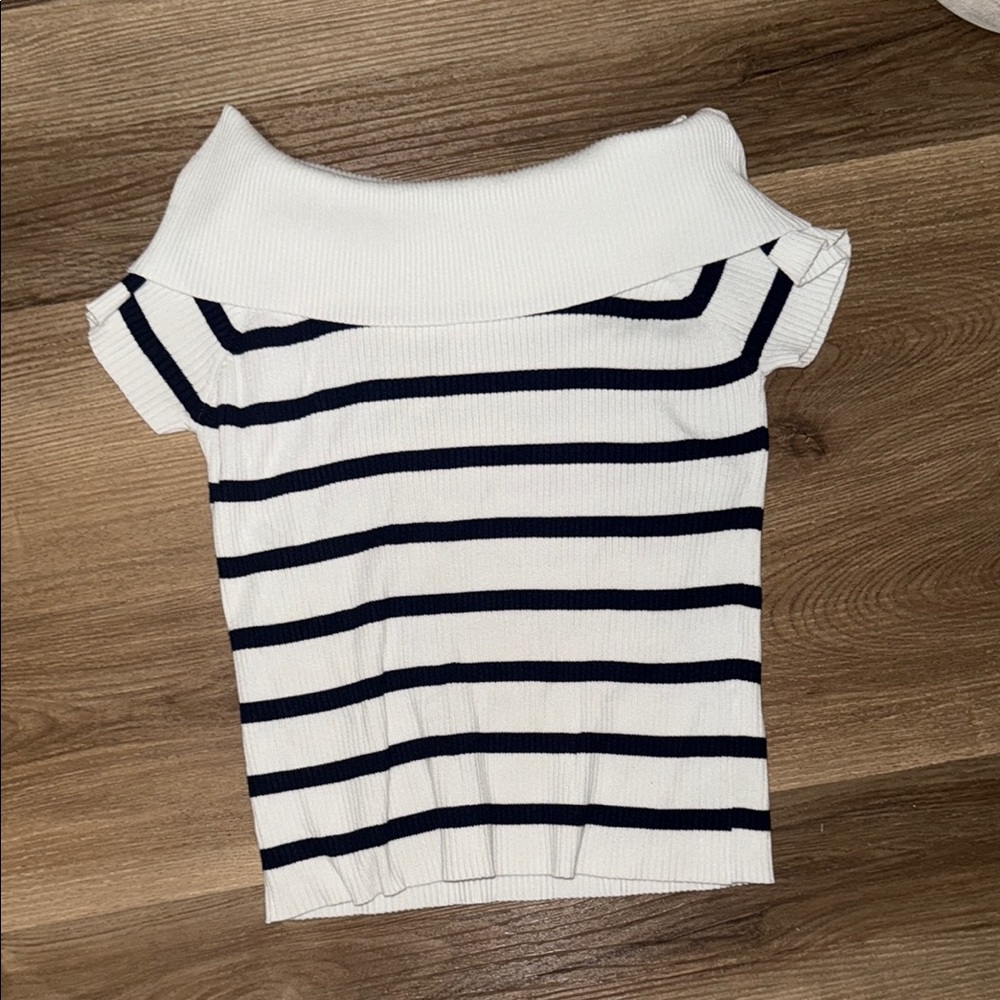 Striped Off-Shoulder Top - White and Black